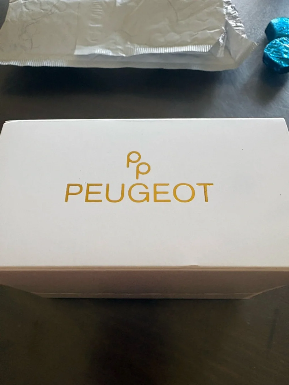 Peugeot Gold-Tone Square Watch with Red Strap
